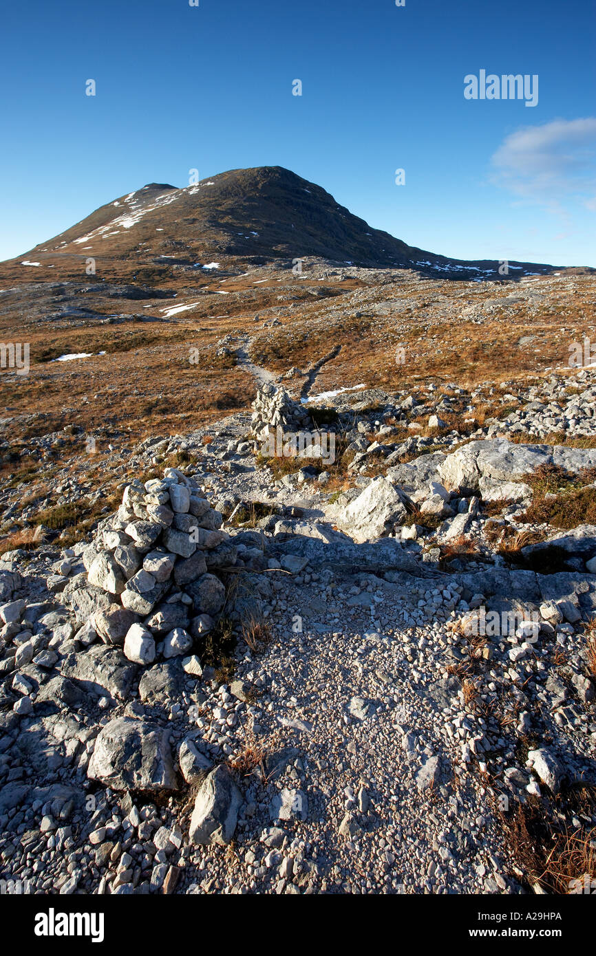 Mountain trail marked with cairns Stock Photo