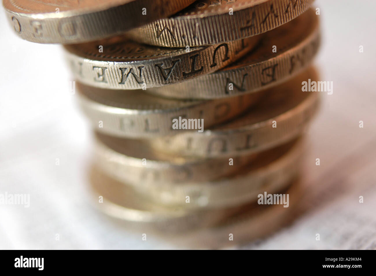 A stack of coins to illustrate credit crunch. Stock Photo