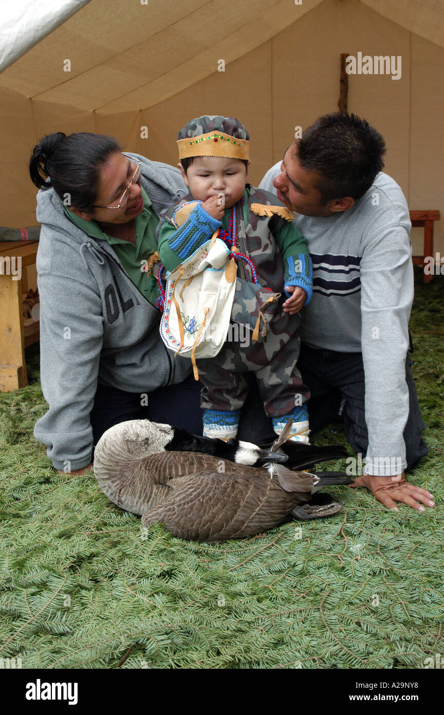 A cree family in Northern Quebec Stock Photo