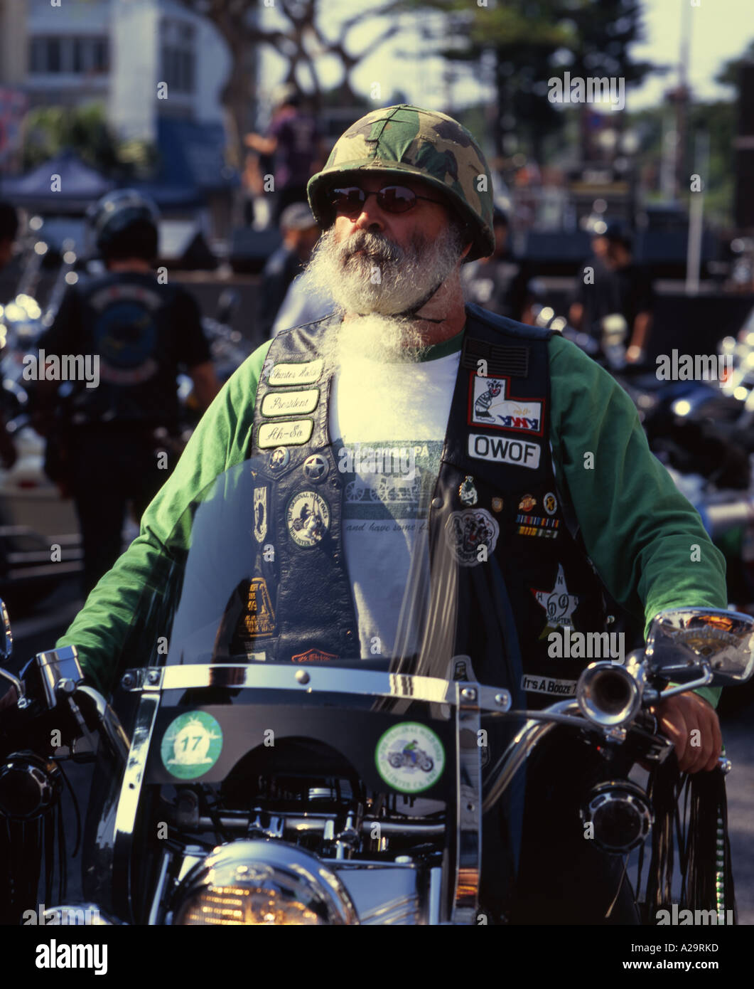 American Harley Davidson Rider at Okinawa City Gate 2 Festival Stock Photo