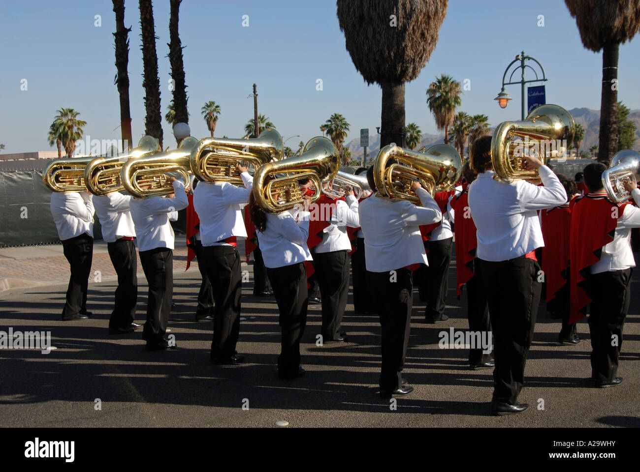 Marching band, home coming Queen parade, Palm Springs, California, Stock Photo