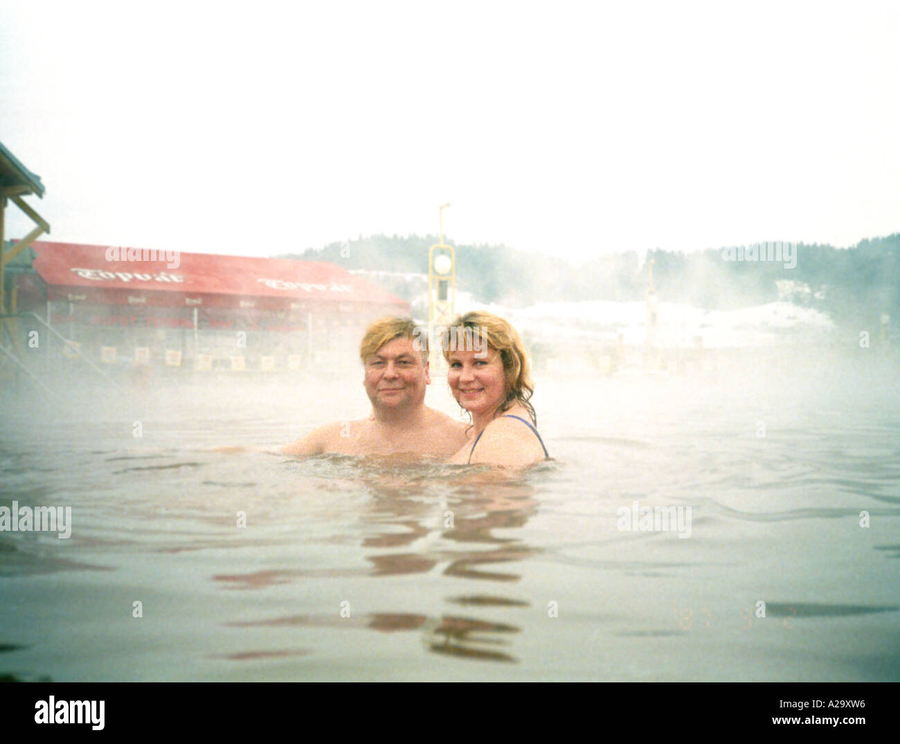 Couple in hot springs Stock Photo