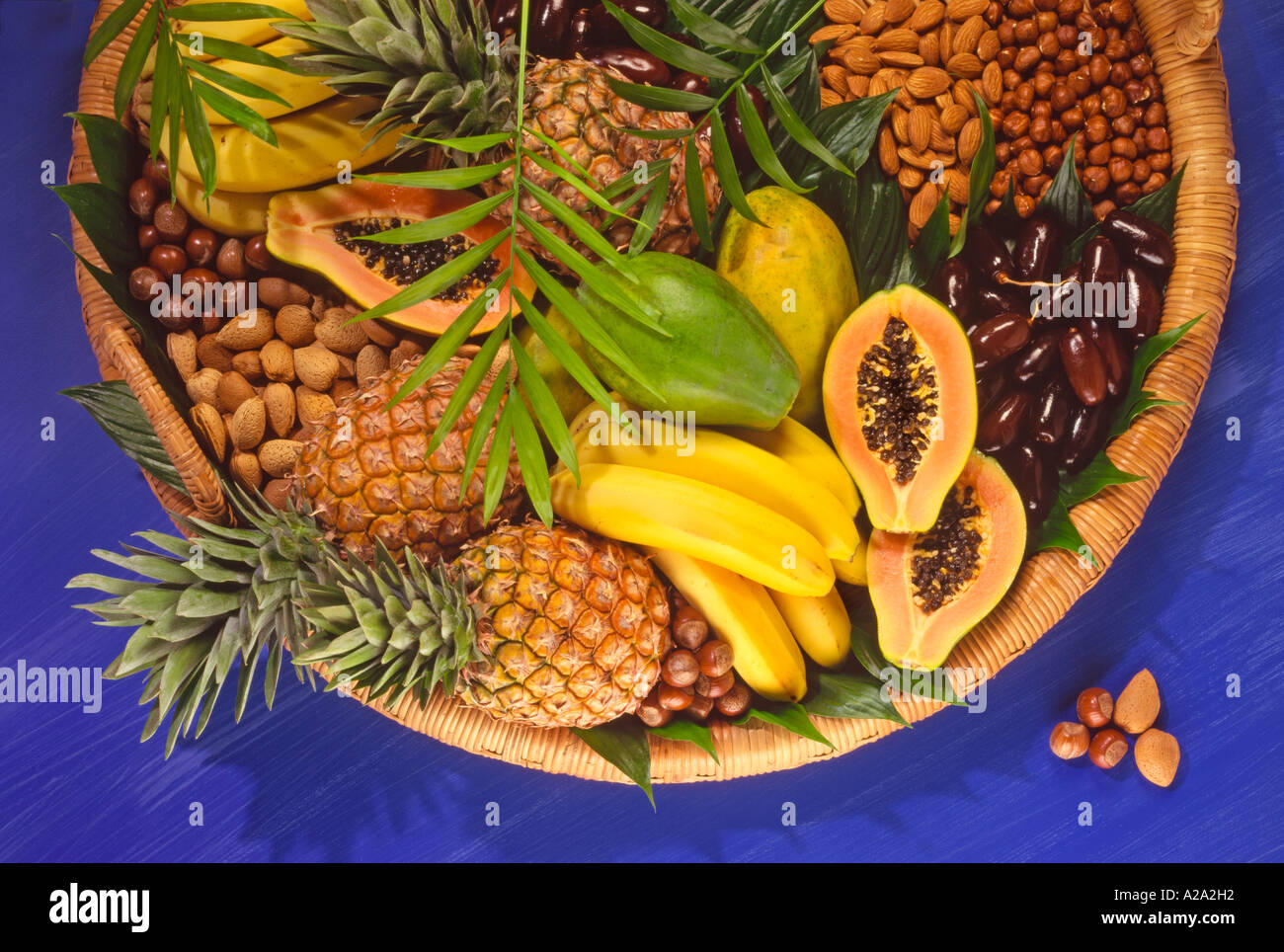 BASKET OF TROPICAL FRUITS Stock Photo