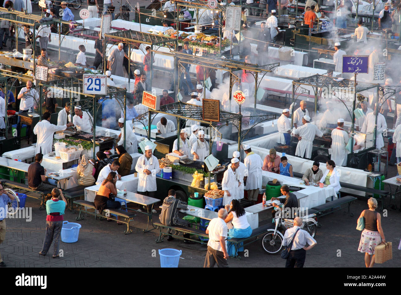 Food stalls in Jemaa el Fna Square .at sunset Marrakech. Morocco Stock Photo