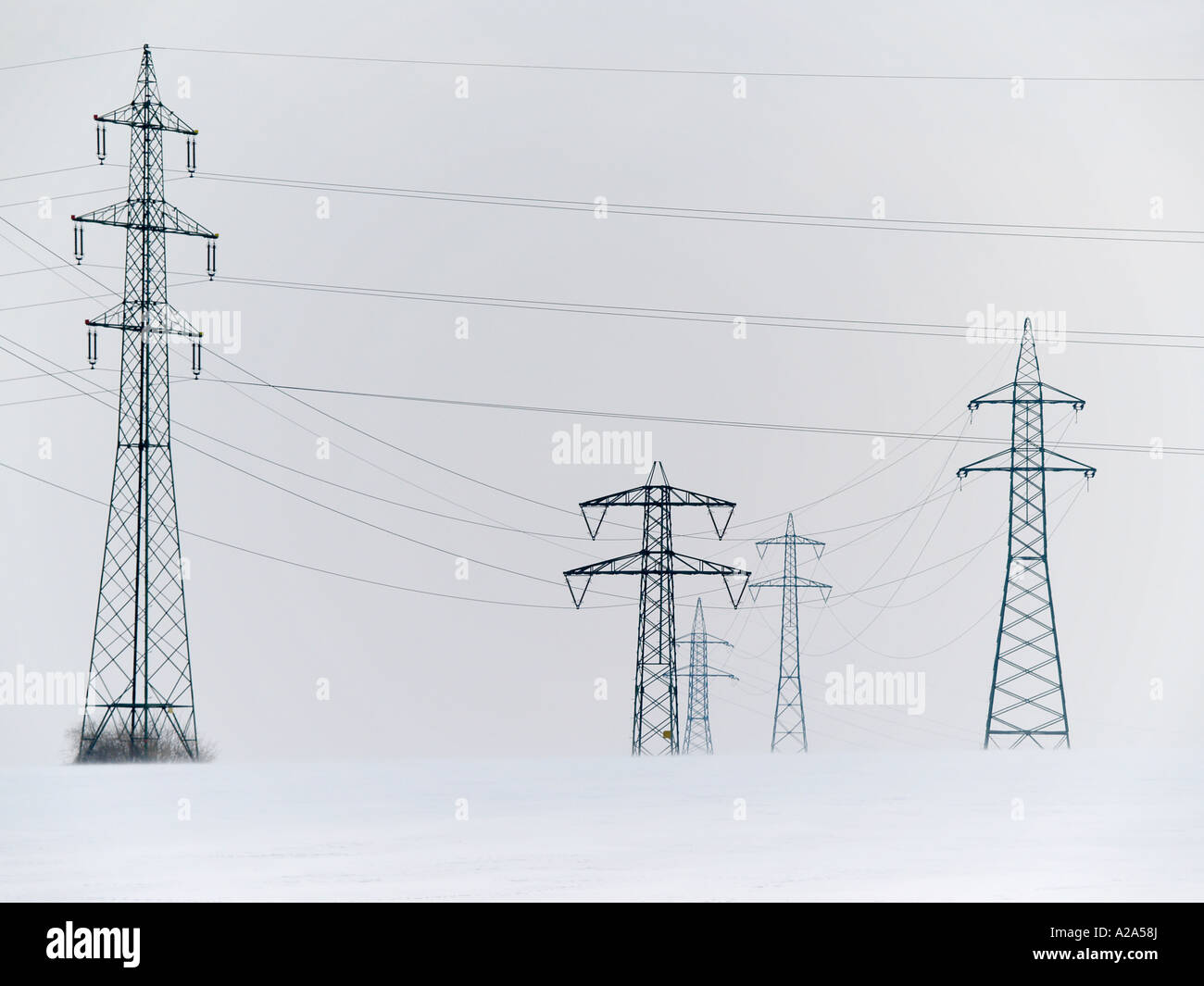 power transmission line power pole winter Stock Photo - Alamy