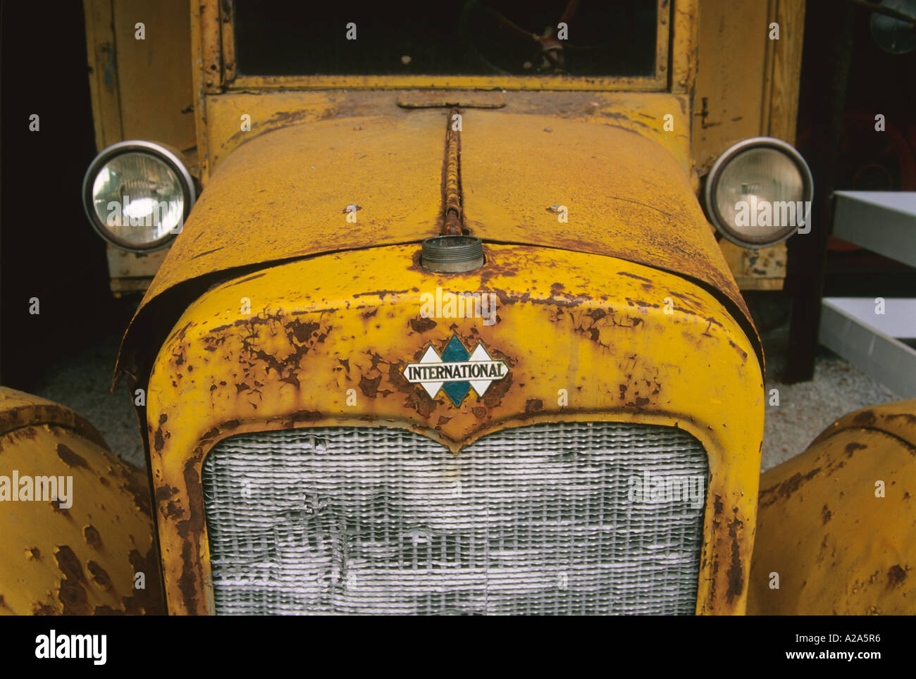 Front end of a rusted truck at the John Brown's Cave Museum in Nebraska City, Nebraska. Stock Photo