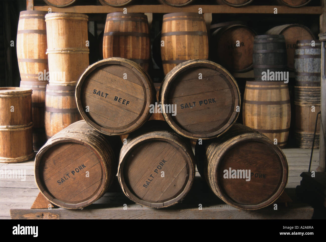 Food stored in barrels at Fort Scott National Historic Site in Fort