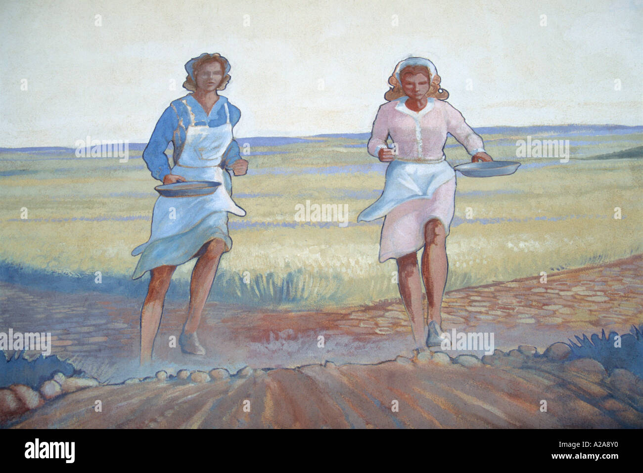 Stan Herd's International Pancake Race mural in Liberal, Kansas Stock