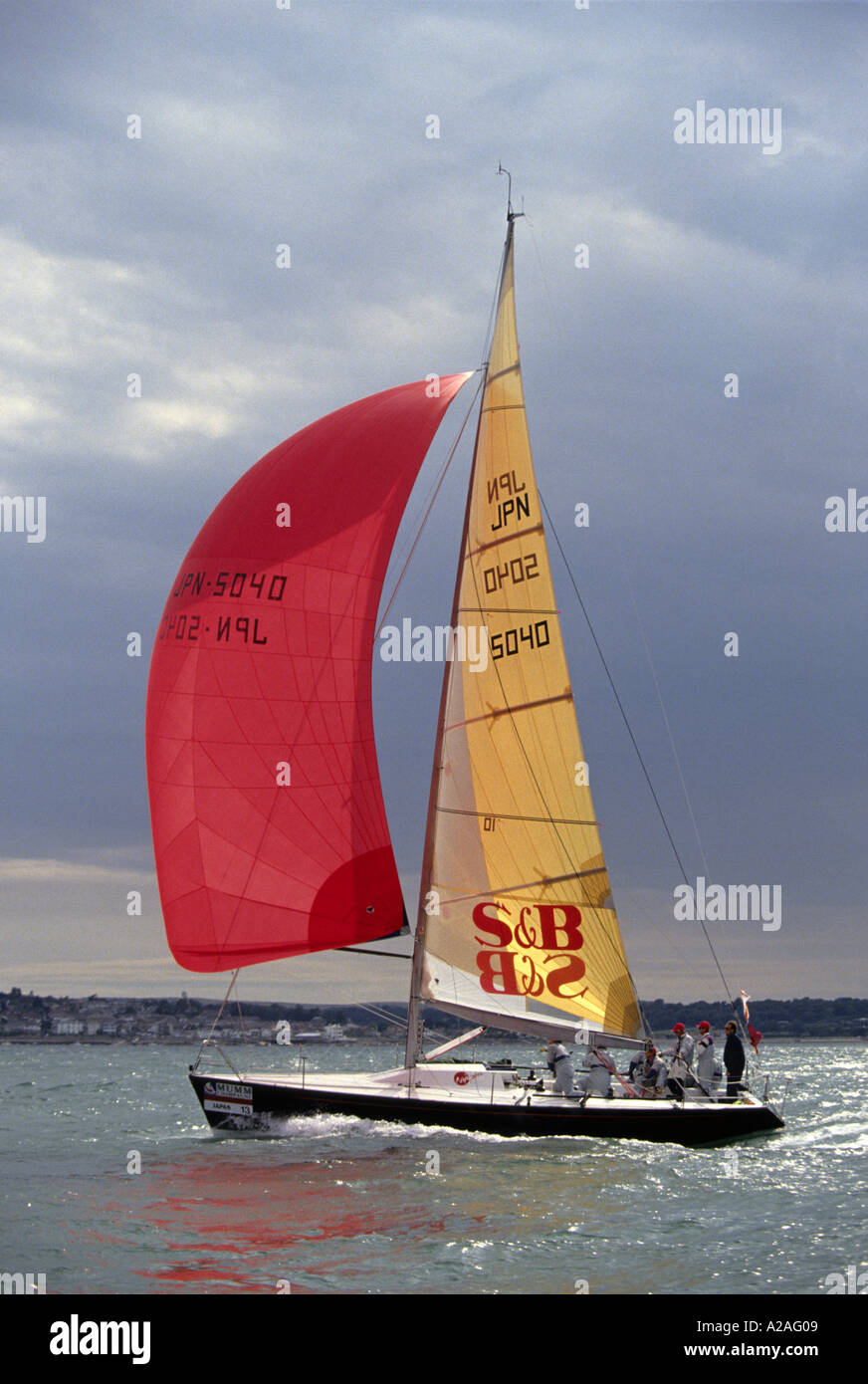 The Japanese racing yacht Nippon racing in the One Tonner class during Cowes Week Stock Photo