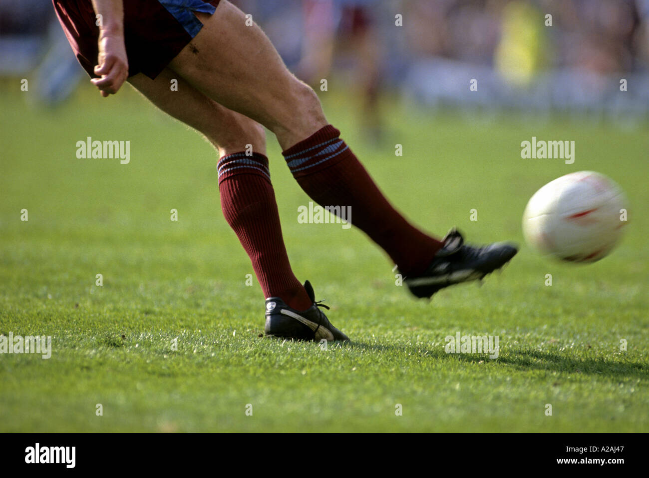 Close Up Of A Player Kicking A Ball During A Football Match Stock Photo Alamy Close Up Of A Player Kicking A Ball During A Football Match Stock Photo Alamy