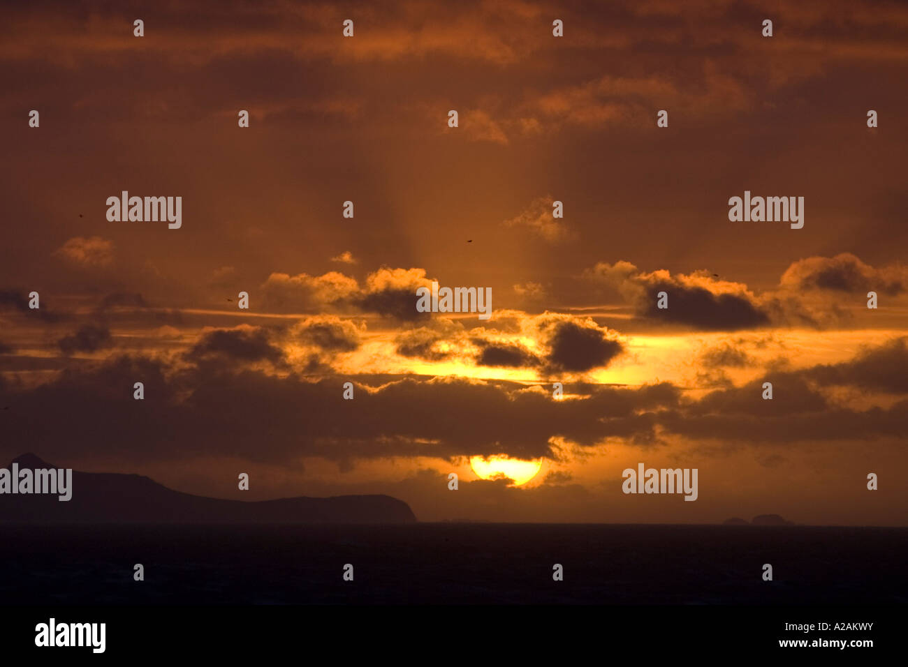 Sunset over the Pembrokeshire coast from Strumble Head Stock Photo