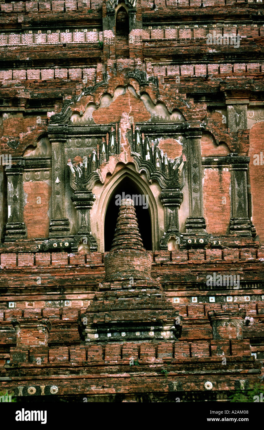 Myanmar Burma pagan Bagan Sulamani Temple detail of ornate brickwork Stock Photo