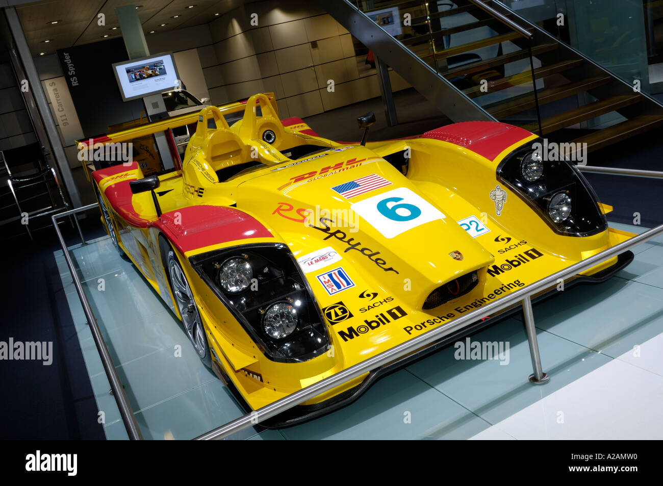 The Porsche RS Spyder LMP2 race car at the 2006 North American International Auto Show in Detroit Michigan Stock Photo