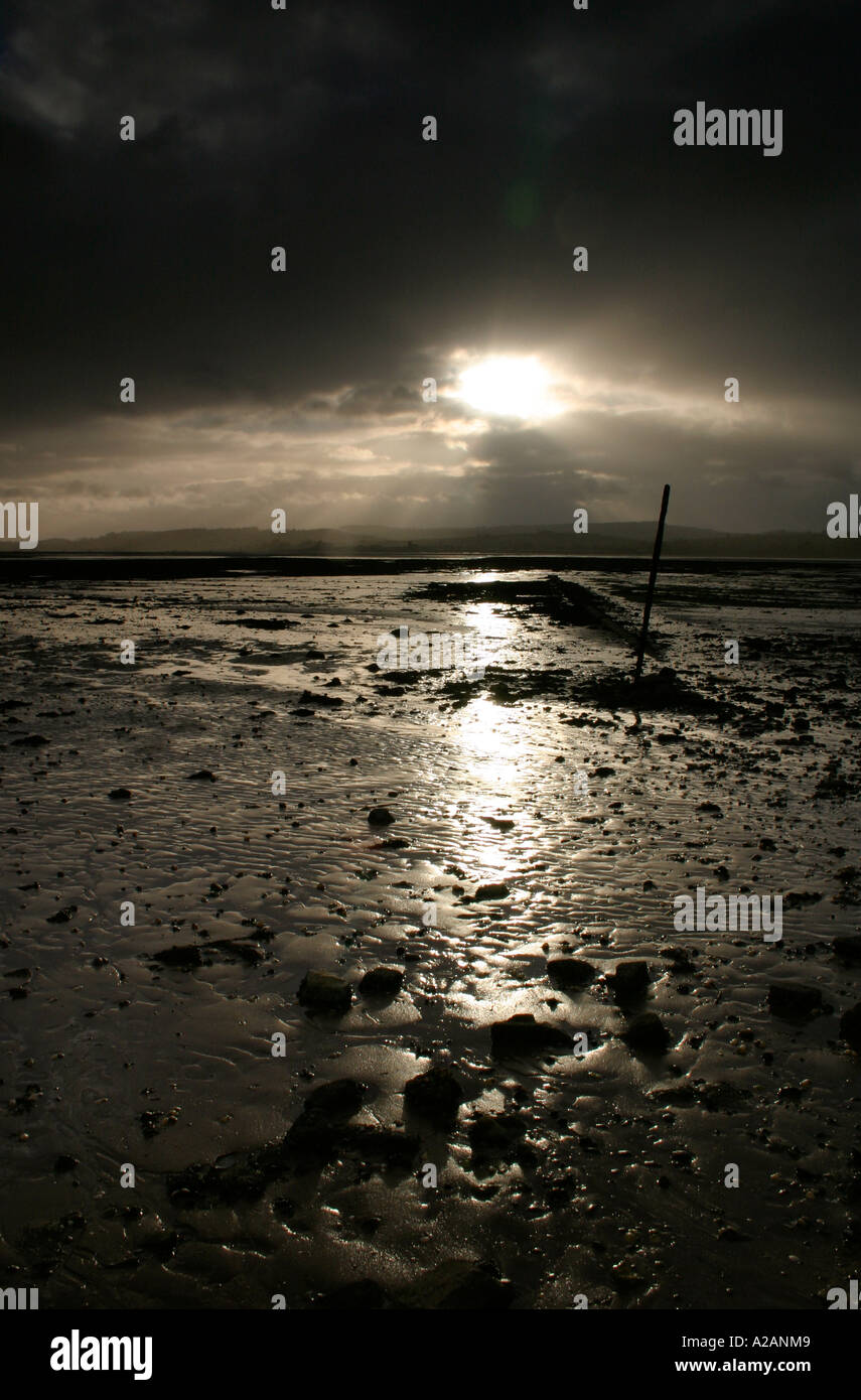 The Exe Estuary Devon, last light on new years day. Stock Photo