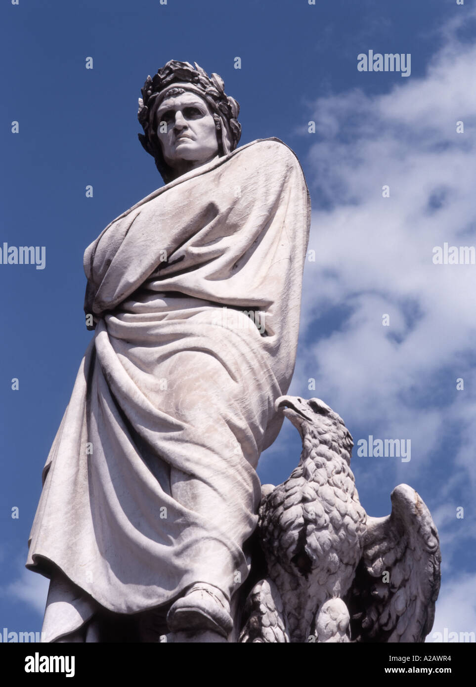 Florence, Tuscany, Italy. Statue of poet Dante Alighieri in front of Santa Croce church in Piazza Santa Croce Stock Photo