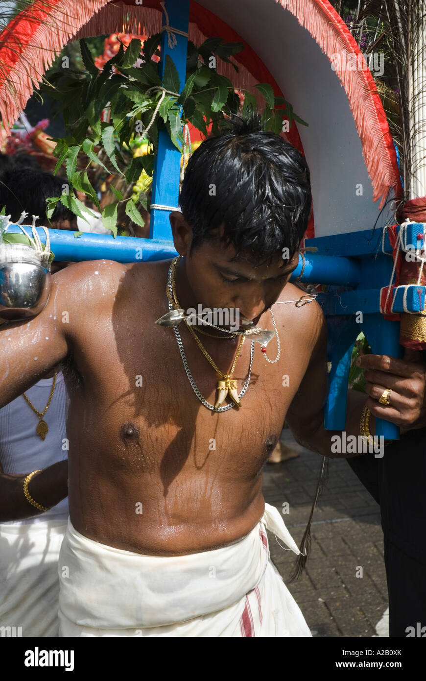 Sri Kanaga Thurkai Amman Temple Young man performing Kavadi at the annual Chariot Festival West Ealing London Stock Photo
