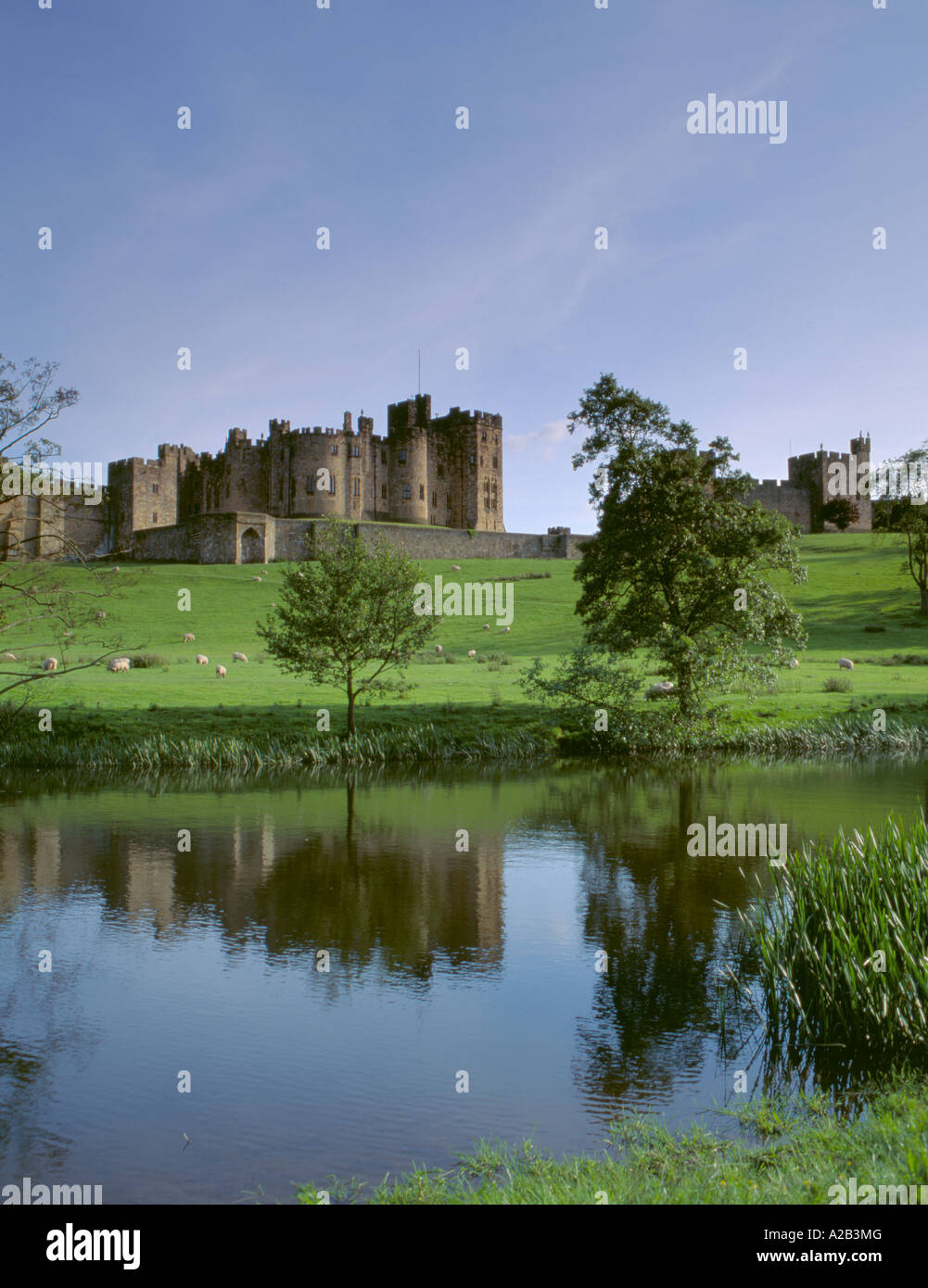 Alnwick Castle seen over the River Aln, Alnwick, Northumberland