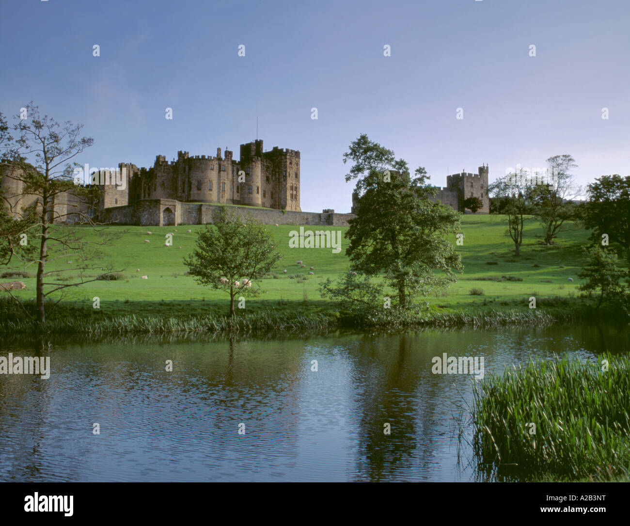 Alnwick Castle seen over the River Aln, Alnwick, Northumberland