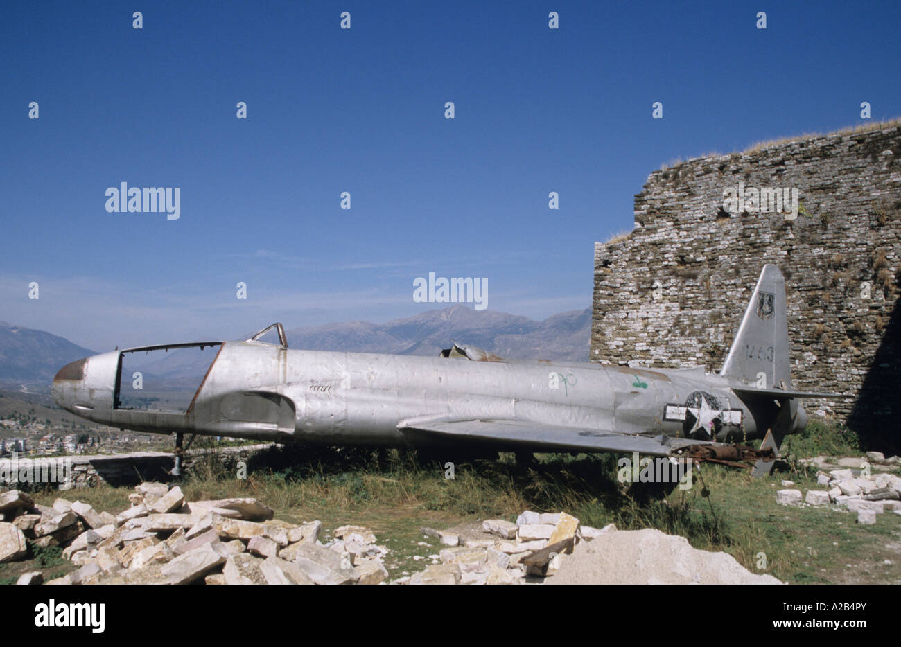 American 60s fighter crashed near Gjirokastra Albania Stock Photo