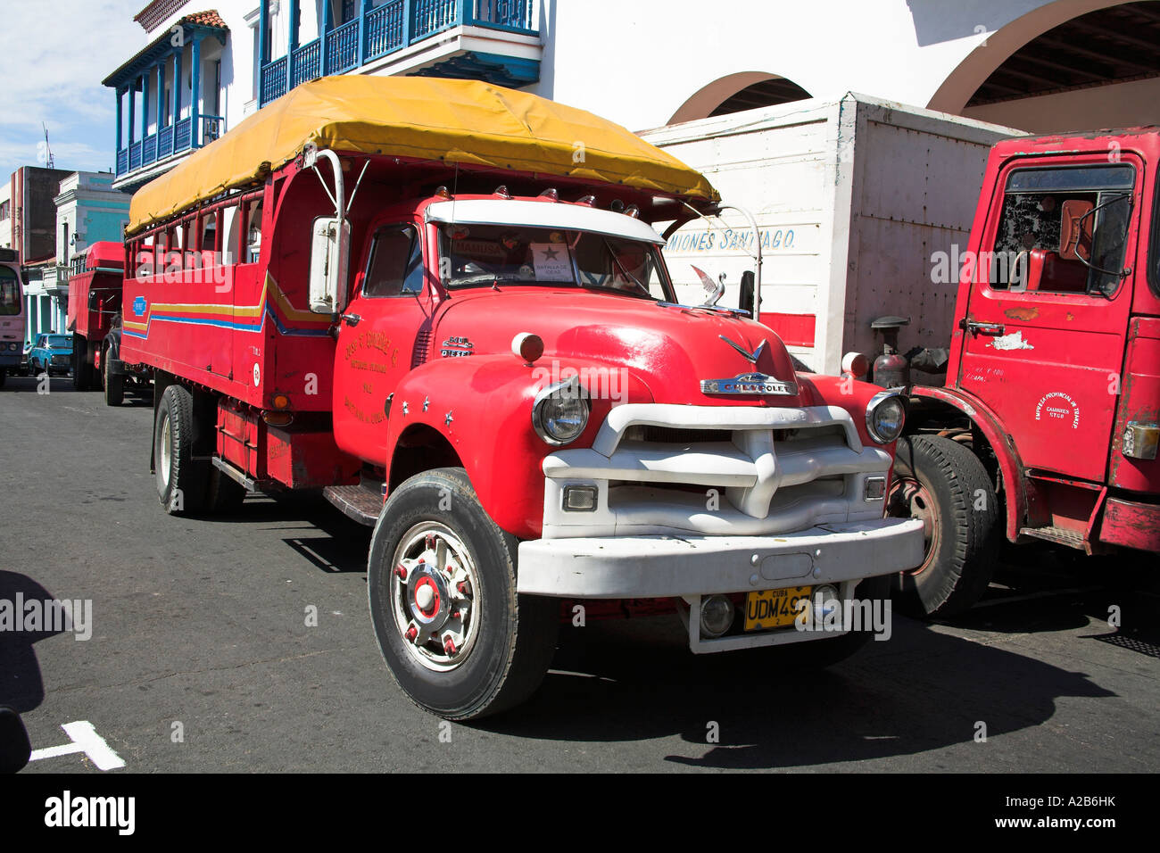 Bus parked in the street, Santiago de Cuba, Cuba Stock Photo