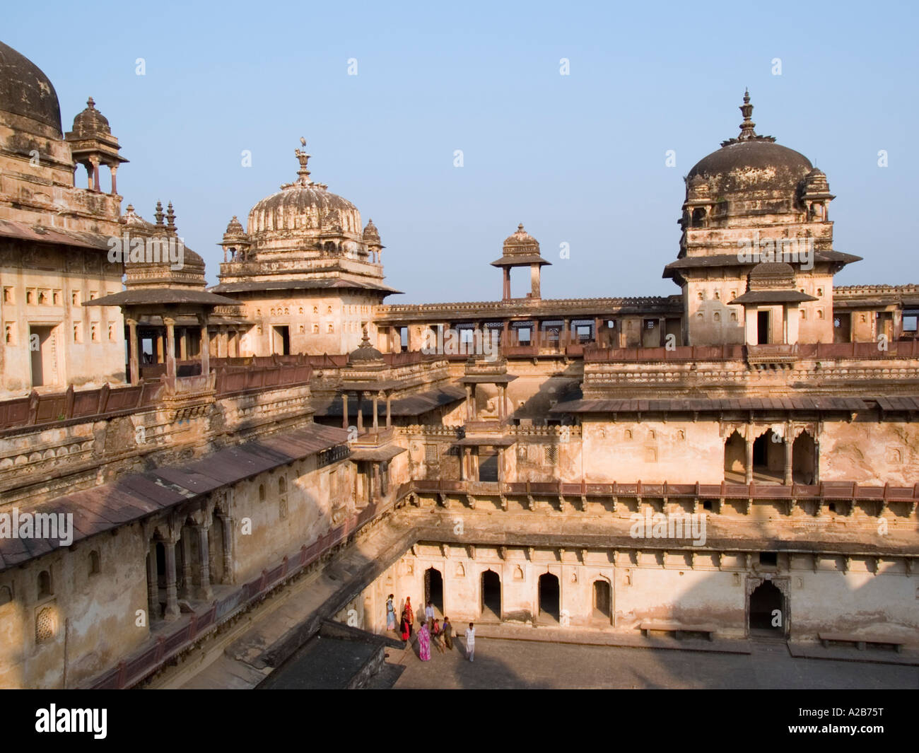 17th century Jahangir Mahal Palace inner courtyard looking down from above Orchha Madhya Pradesh India Stock Photo