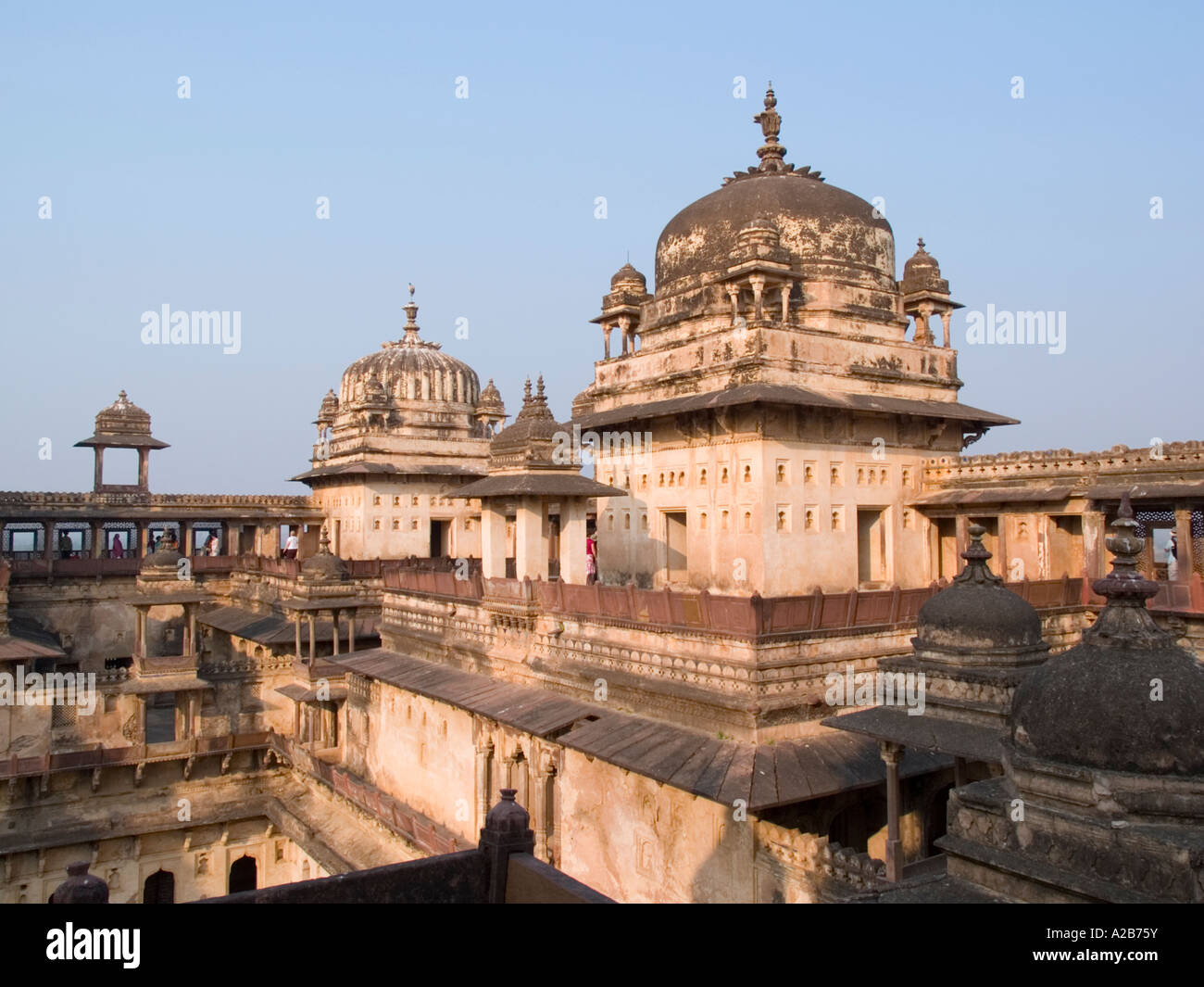 Domes on 17th century Jahangir Mahal Palace Orchha Madhya Pradesh India Stock Photo