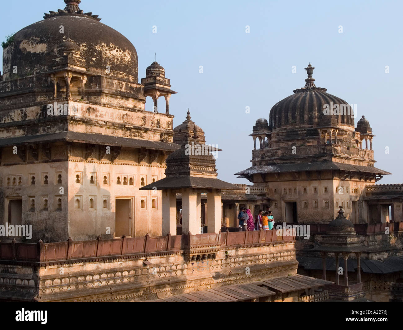 Domes on 17th century Jahangir Mahal Palace in Orchha Madhya Pradesh India Stock Photo