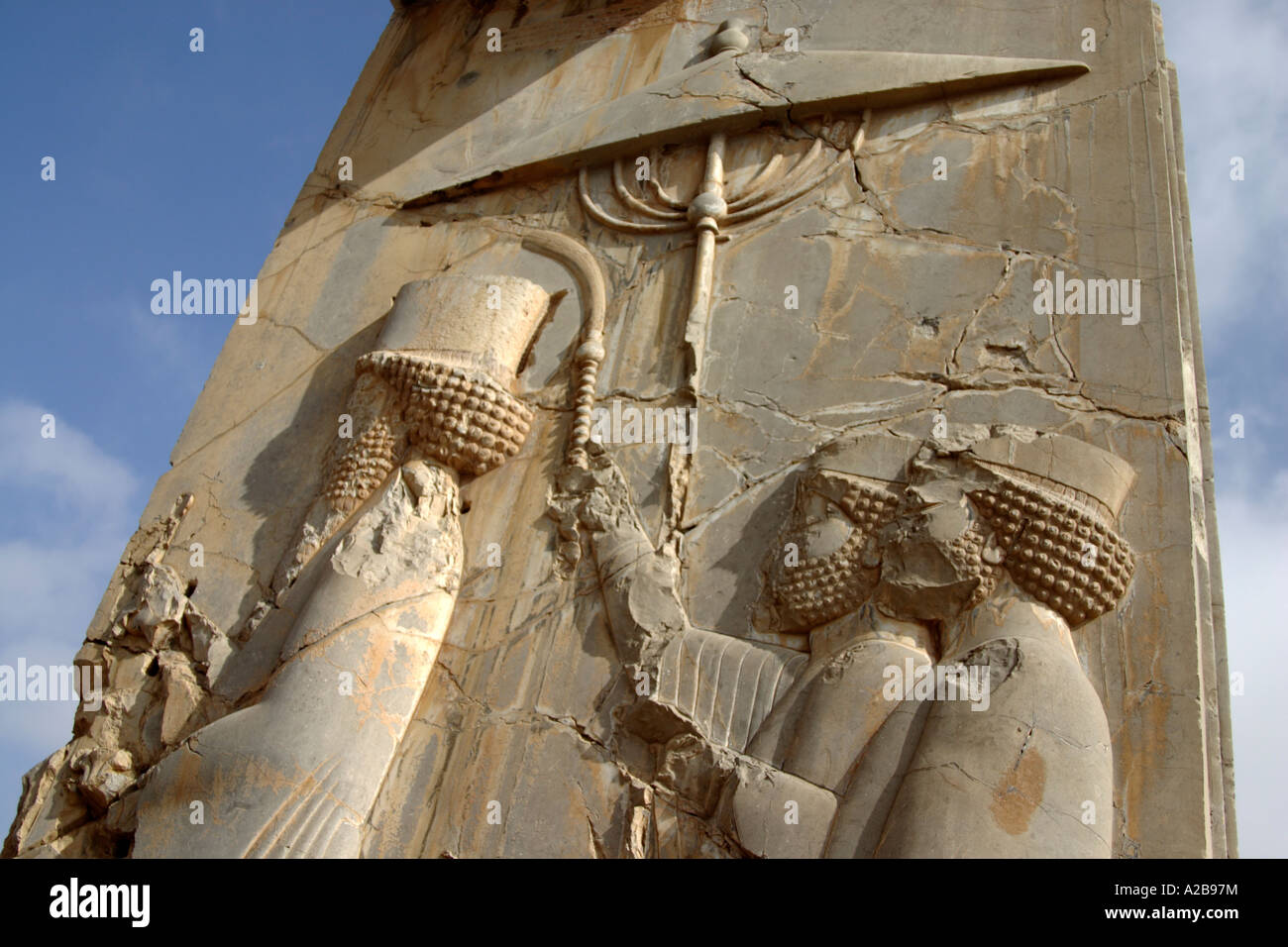 Relief od the great King leaving the Xerxes palace in Persepolis, Iran Stock Photo