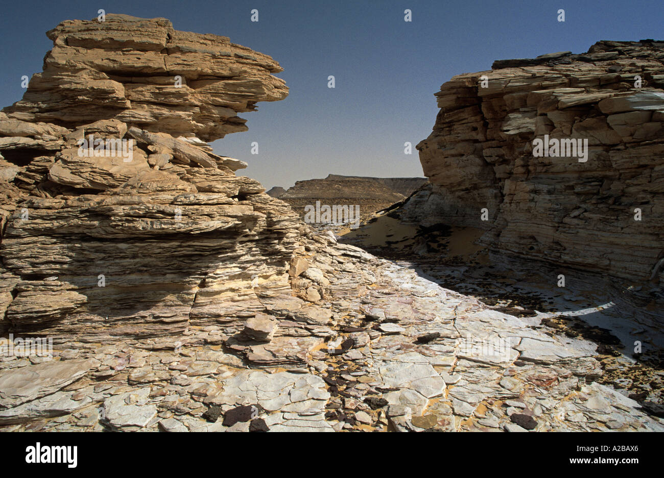 Rock formations at the oasis of Bzemah, Bzimah Stock Photo