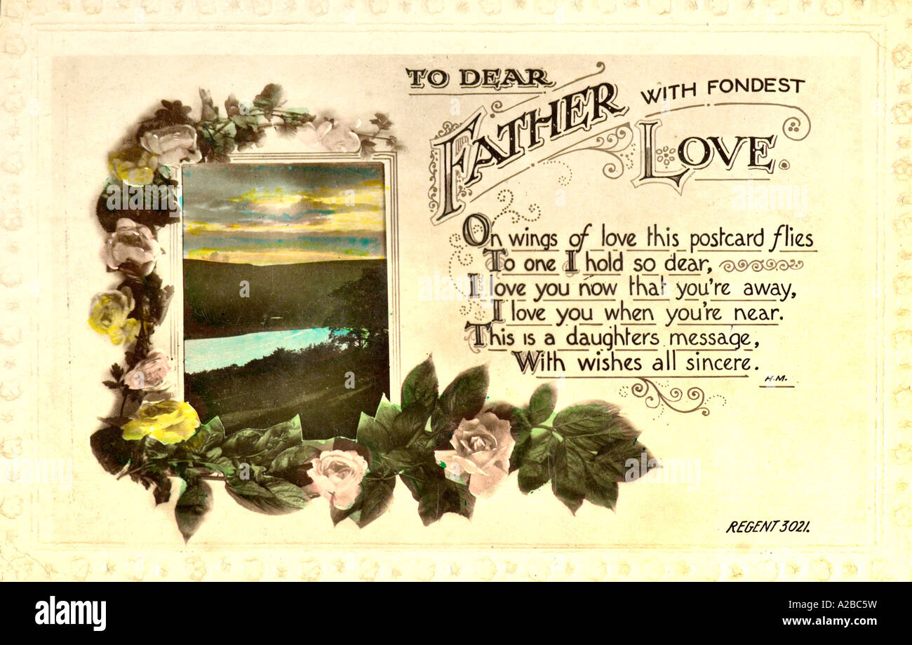 Vintage World War 1 Greetings Card to Father Away with Love Stock Photo
