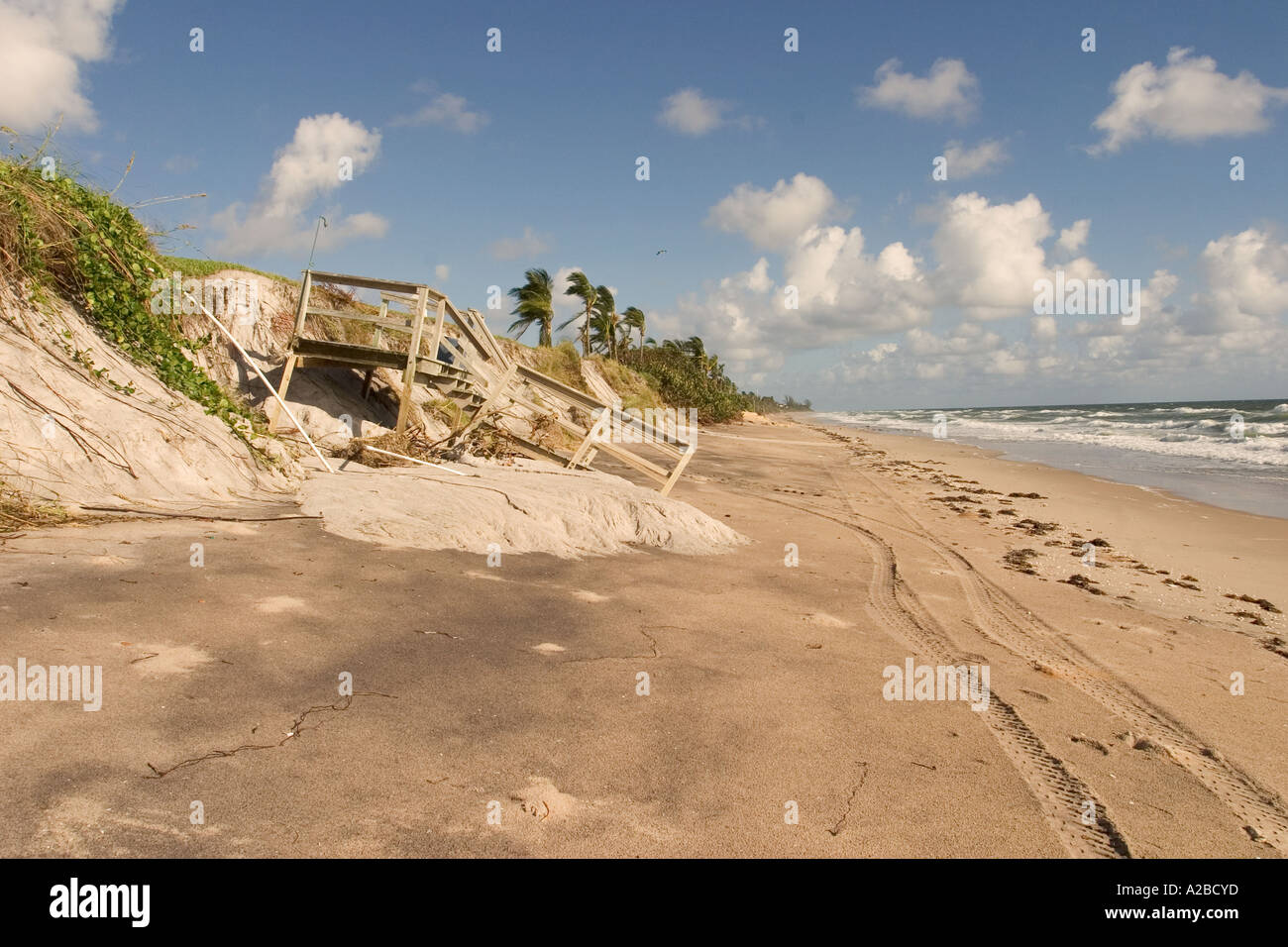 Beach erosion and protection after hurricane Frances Stock Photo