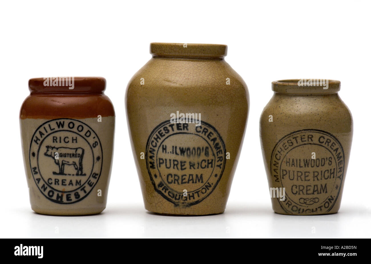 Three Stoneware Cream Pots Stock Photo