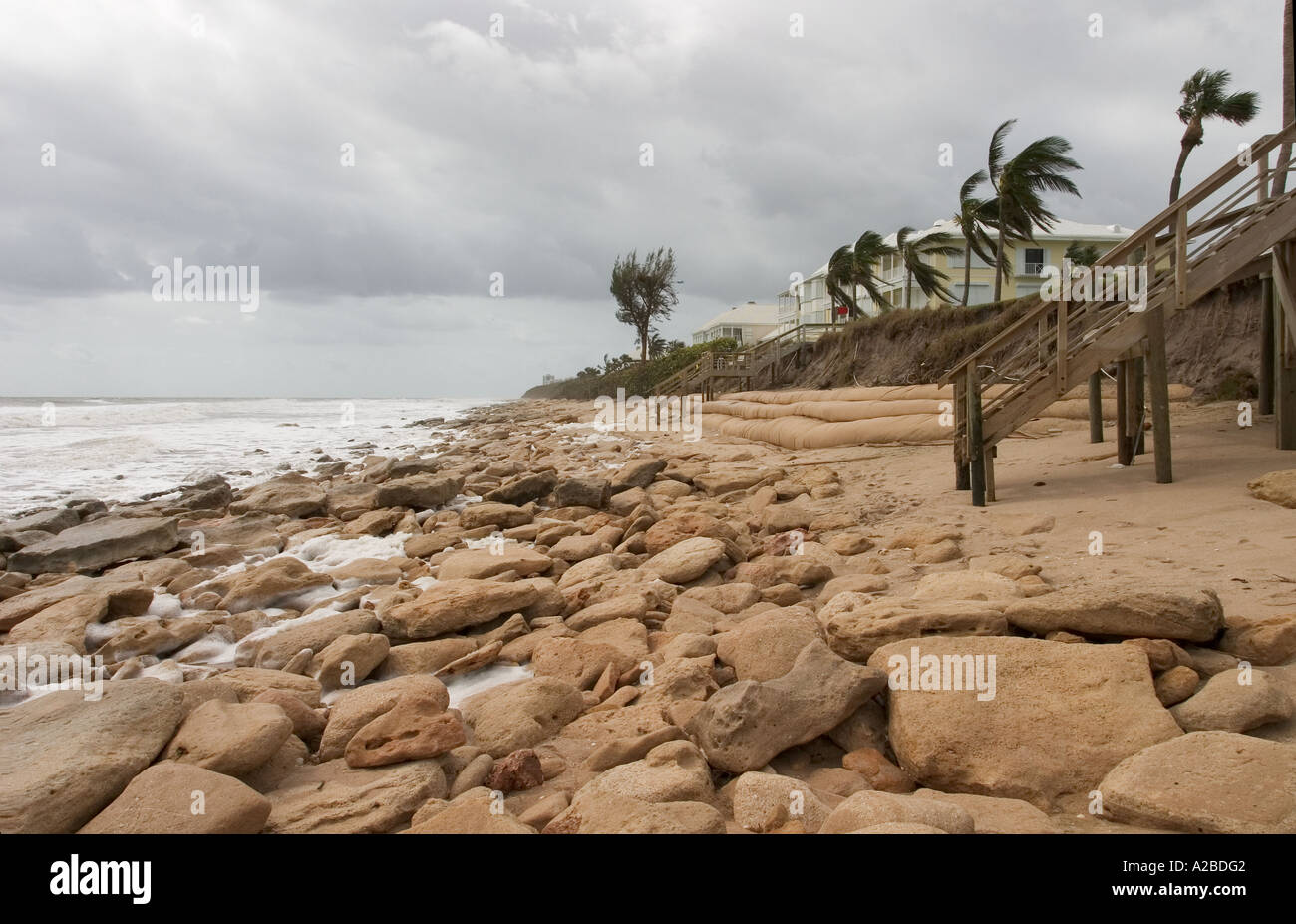 Beach erosion and protection after hurricane Frances Stock Photo