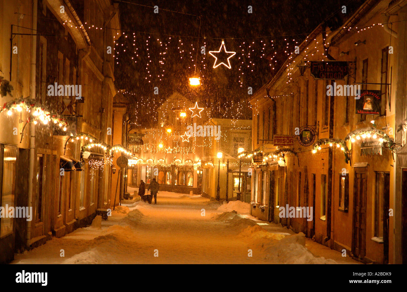 Christmas mood medieval town Vadstena Sweden Stock Photo