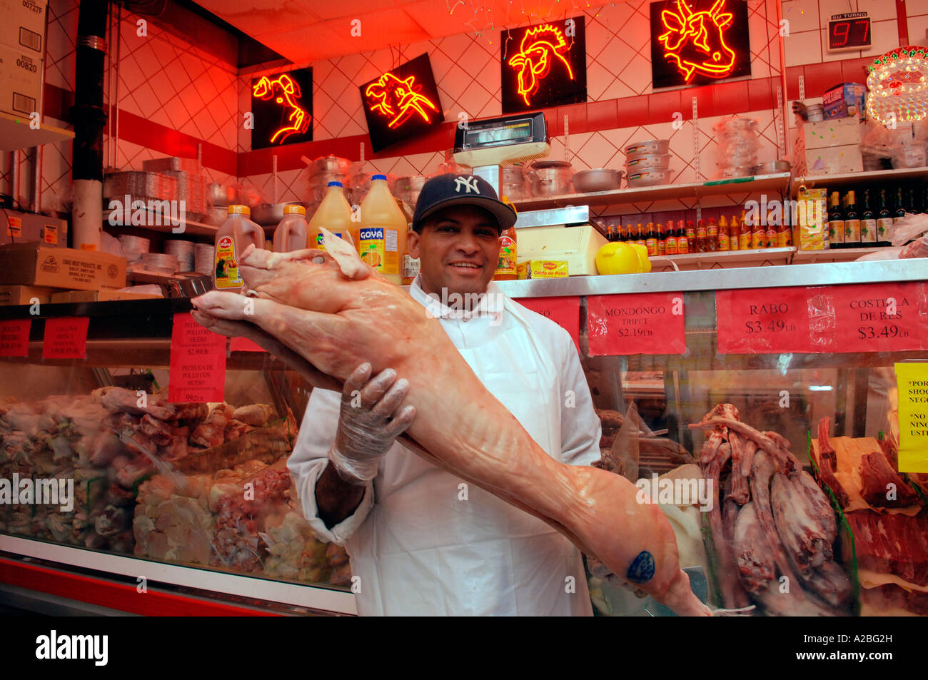 The head butcher of Antillana Meat Warehouse a Dominican supermarket in the Washington Heights