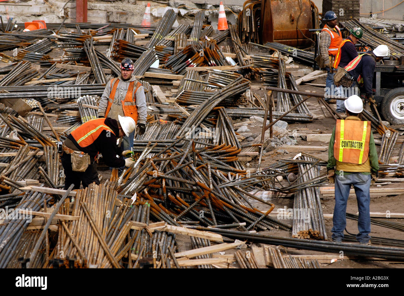 Rebar in Ground Zero for the Freedom Tower foundation Stock Photo Alamy