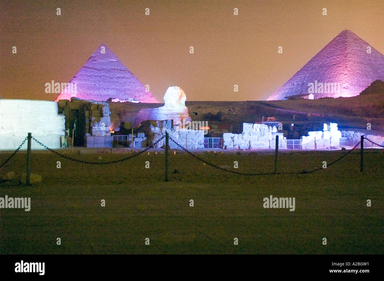 Light and Sound show of the Great Pyramids at Giza, Cairo, Egypt Stock ...