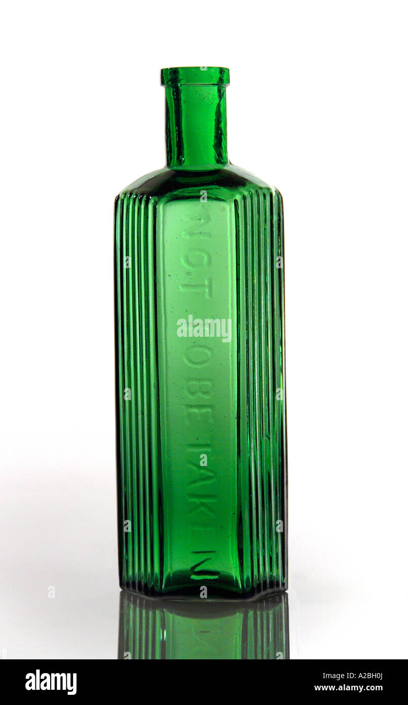 Old Vintage Green Ridged Victorian Poison Bottle Stock Photo