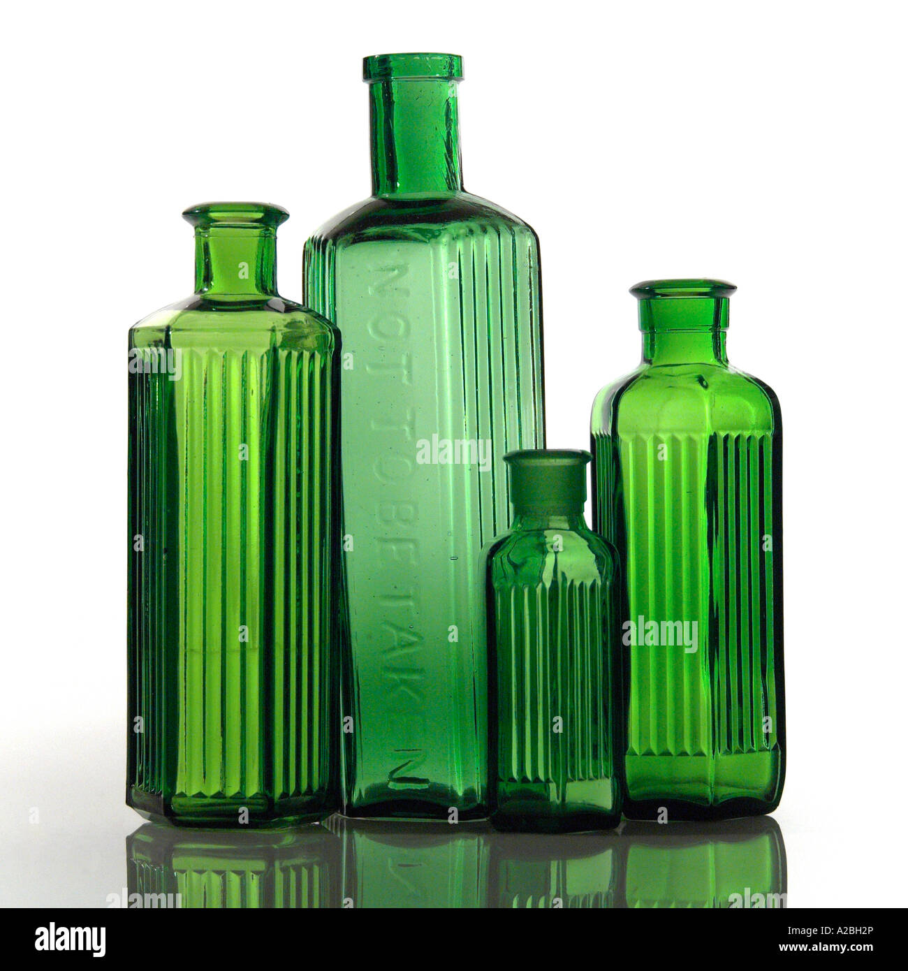 Old Vintage Victorian Green Glass Poison Bottles Stock Photo Alamy