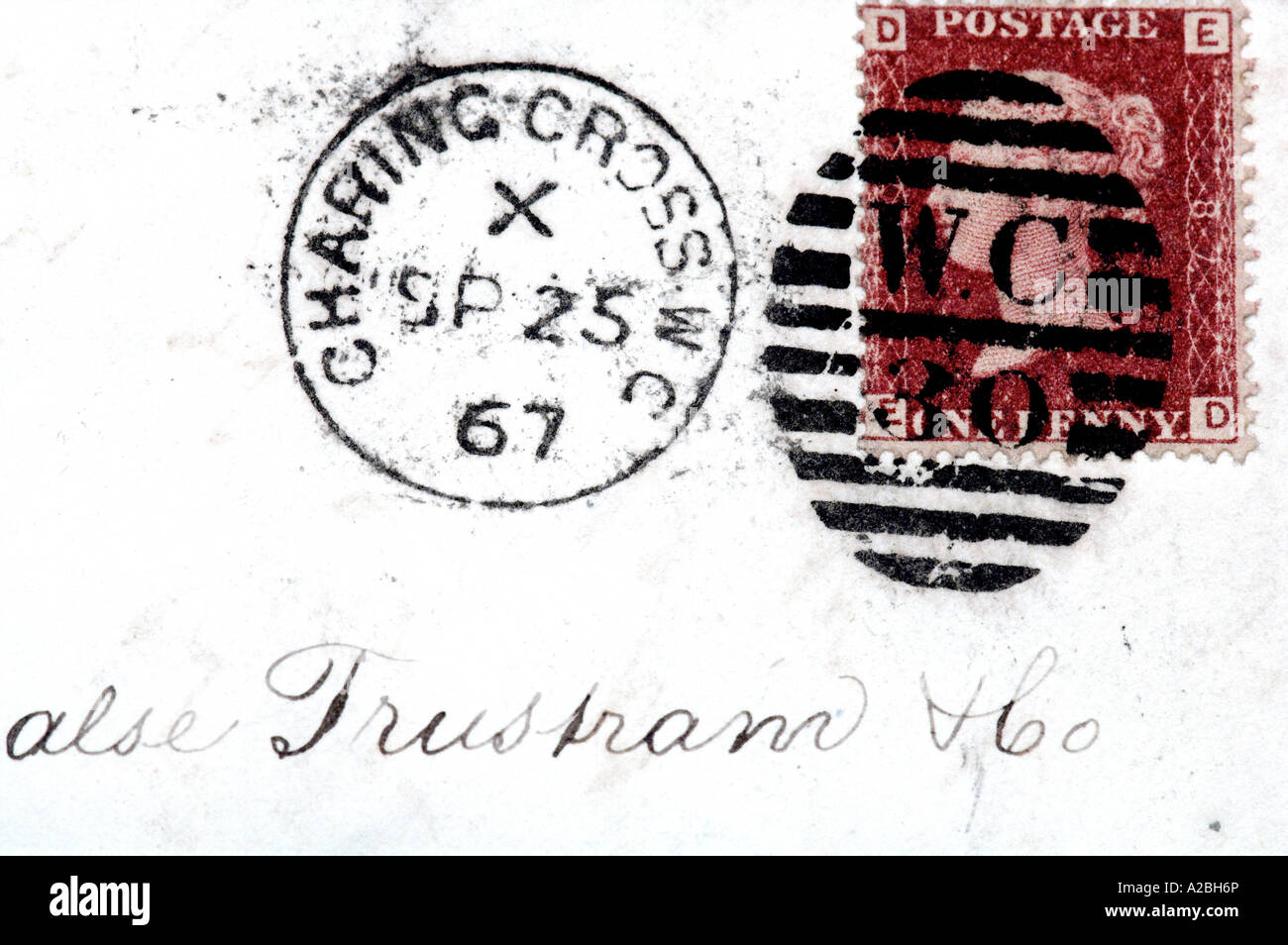 Penny Red Postage Stamp on 1867 Envelope Stock Photo Alamy