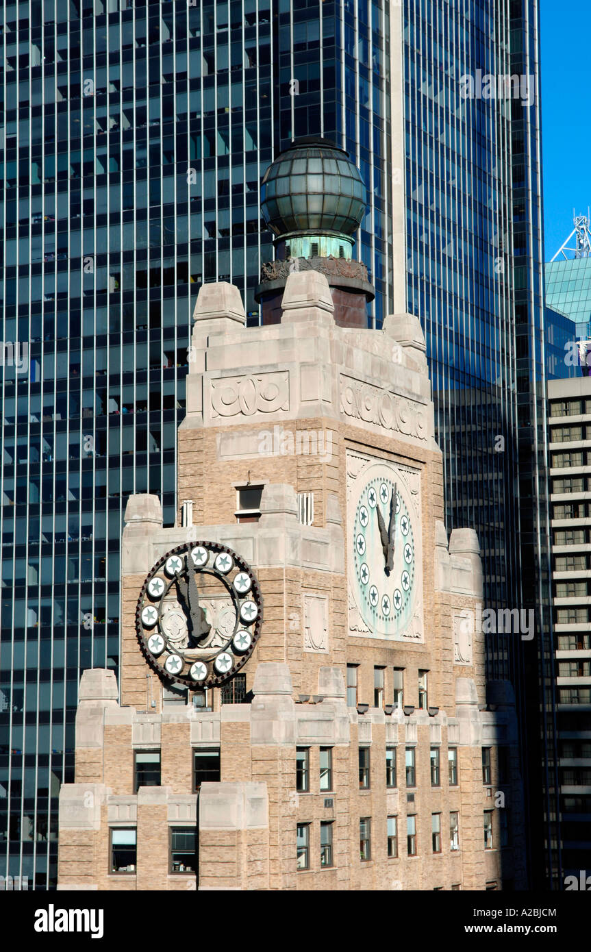 Detail of the Paramount Building tower and clock in Times Square Stock