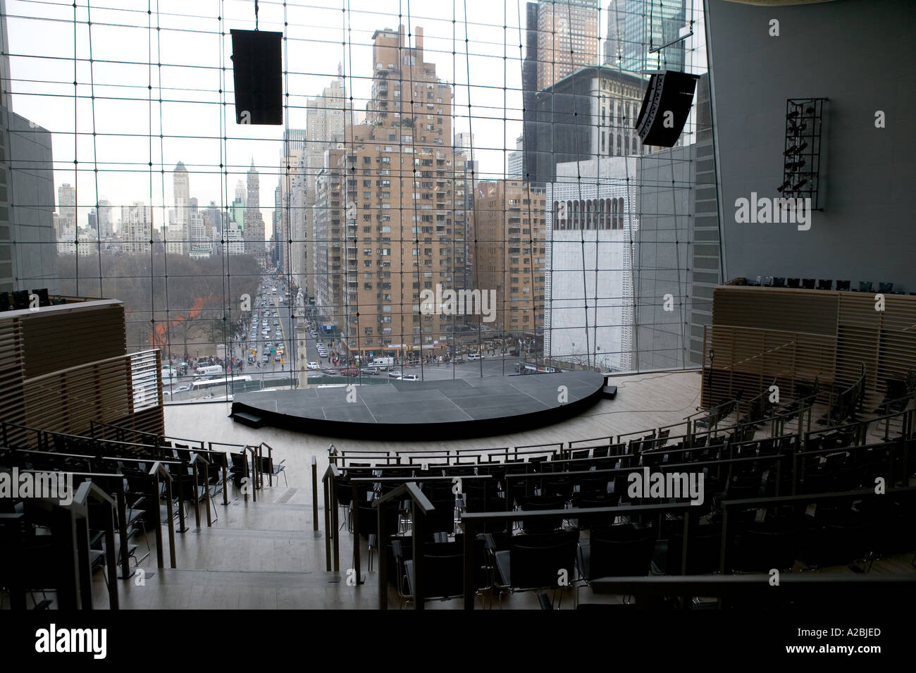 View of Columbus Circle in New York City from Time Warner Lincoln Center Allen Room spring 2005 Stock Photo