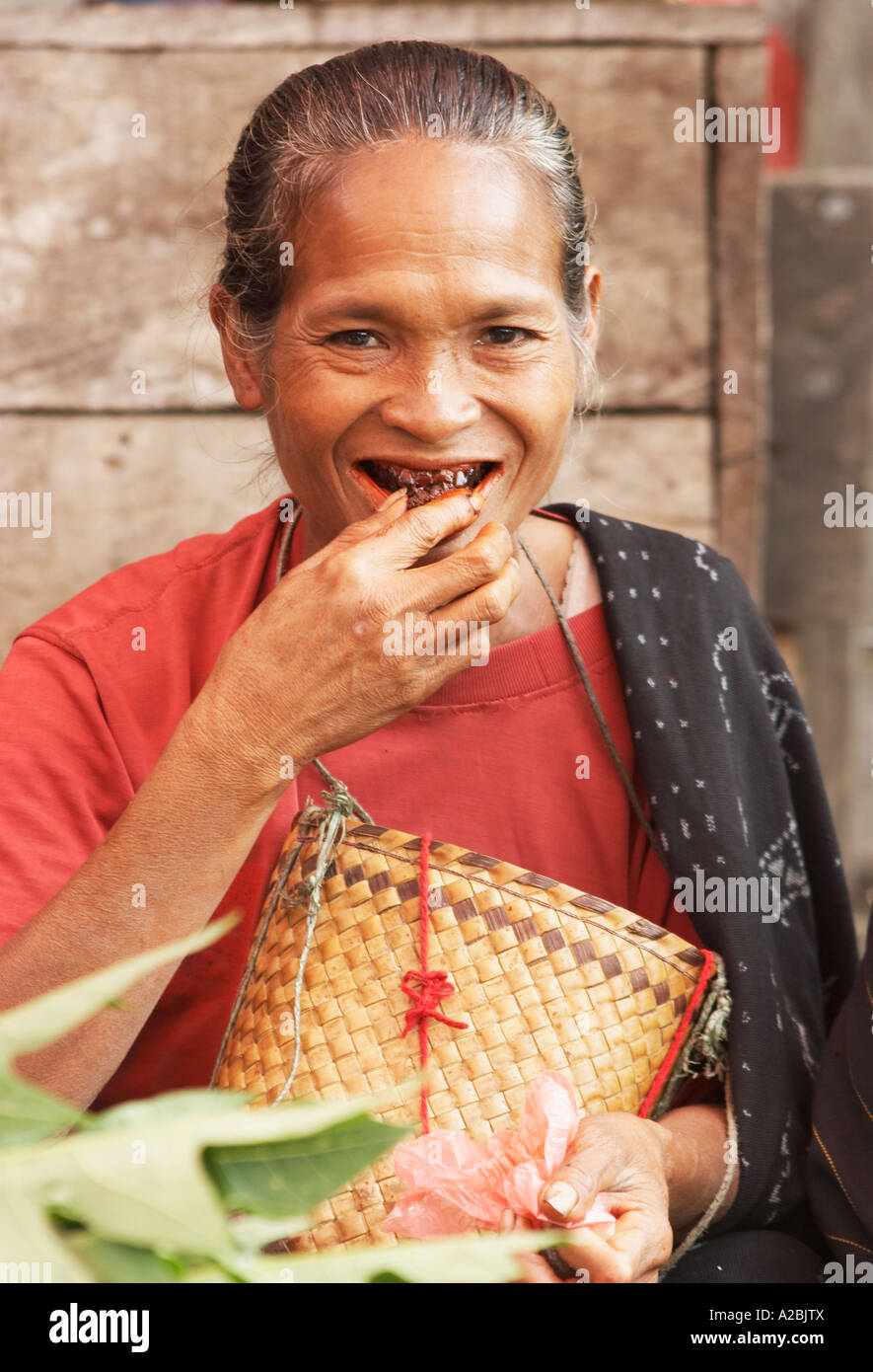 Portrait Of Local Woman Chewing Betel Nut Stock Photo