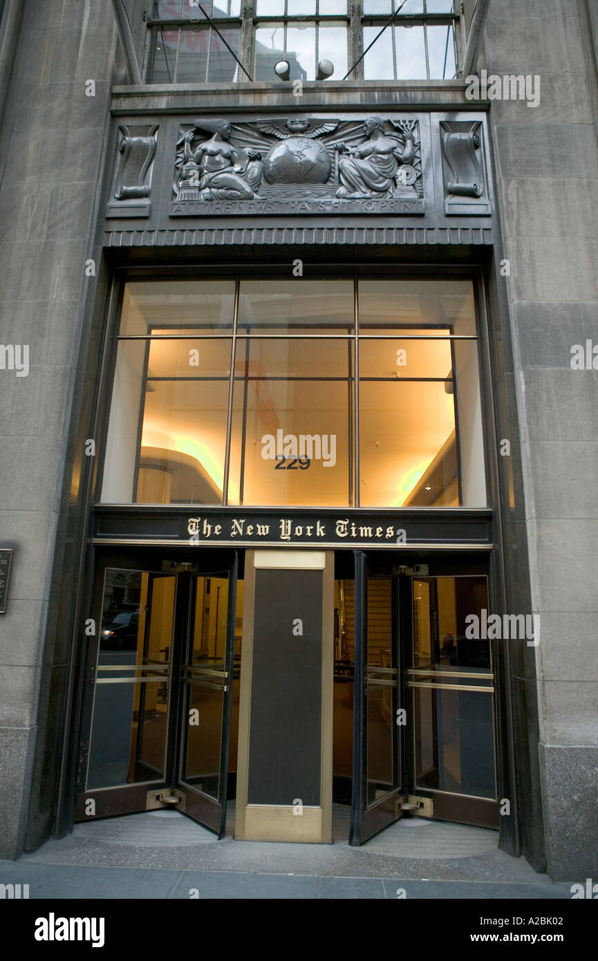 Entrance to the New York Times newspaper former building on 43rd street in NY USA April 2005 Stock Photo