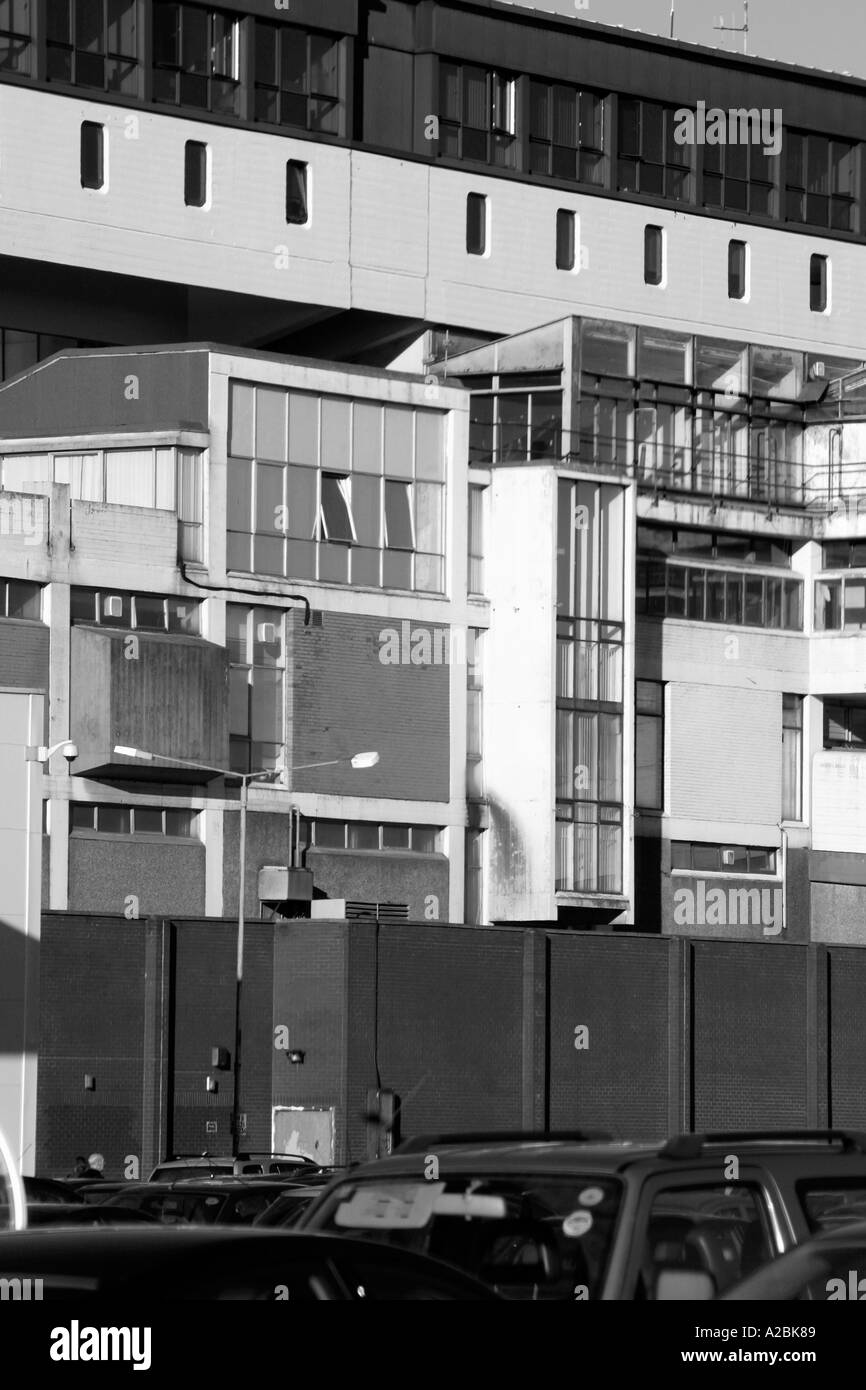 Black and white close up of concrete jungle urban sprawl Stock Photo