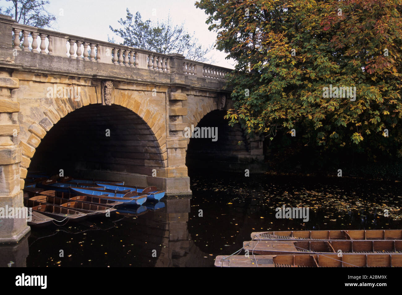 punts under the Magdalen Bridge Oxford United Kingdom Stock Photo
