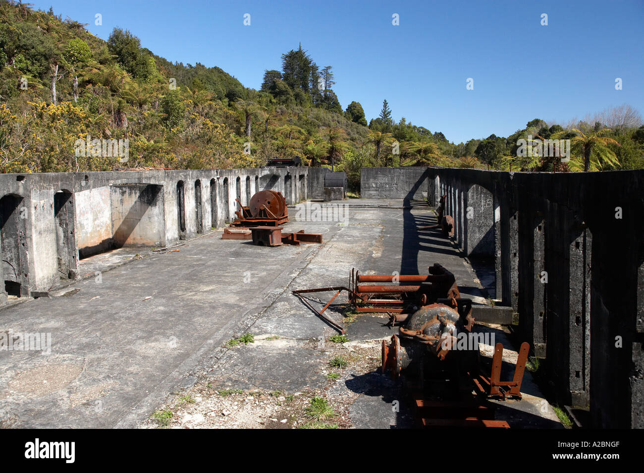 Shower Block at Abandoned Coal Mine Millerton near Granity South Island New Zealand Stock Photo