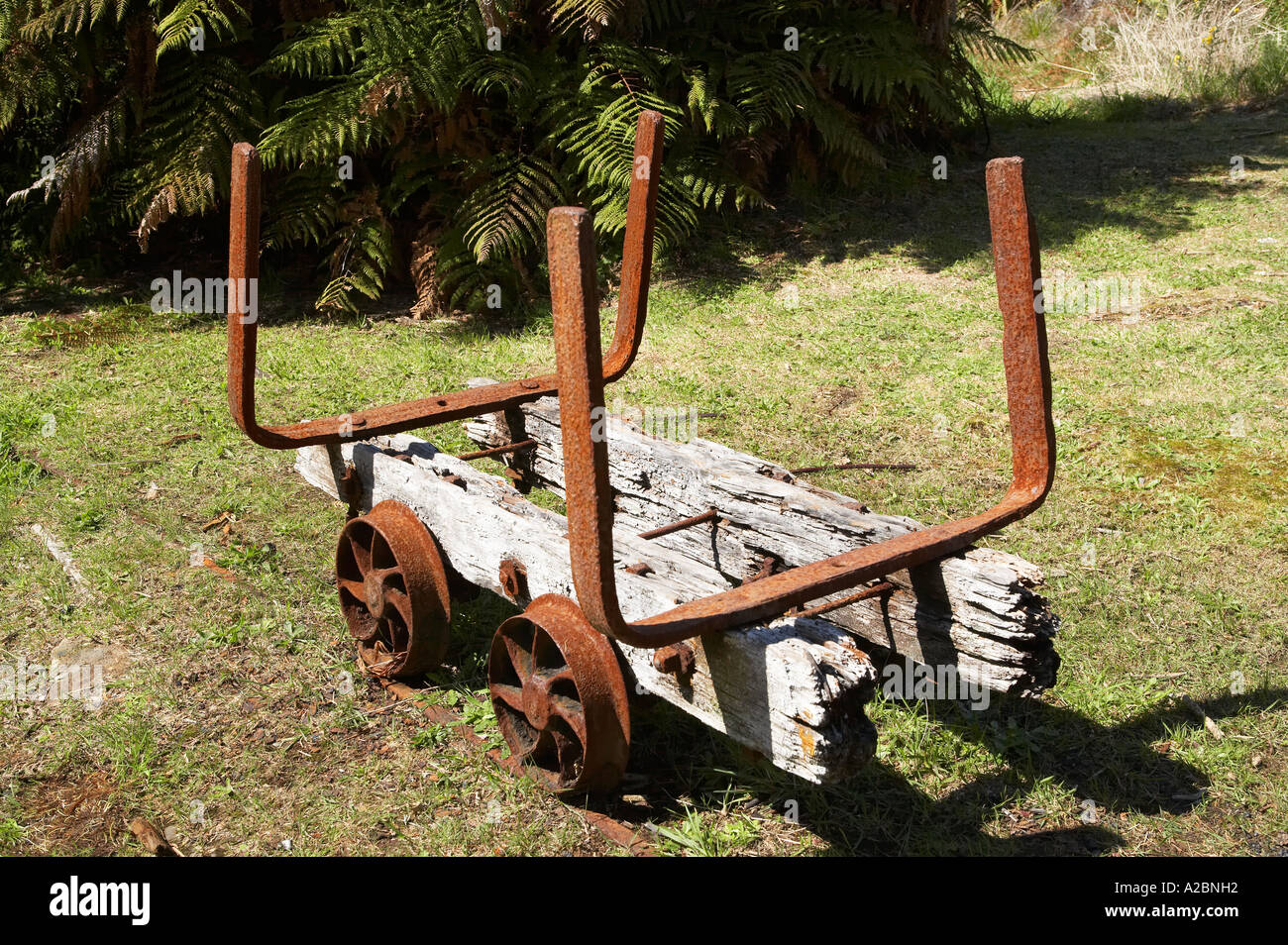 Rail Trolley at Abandoned Coal Mine Millerton near Granity South Island New Zealand Stock Photo