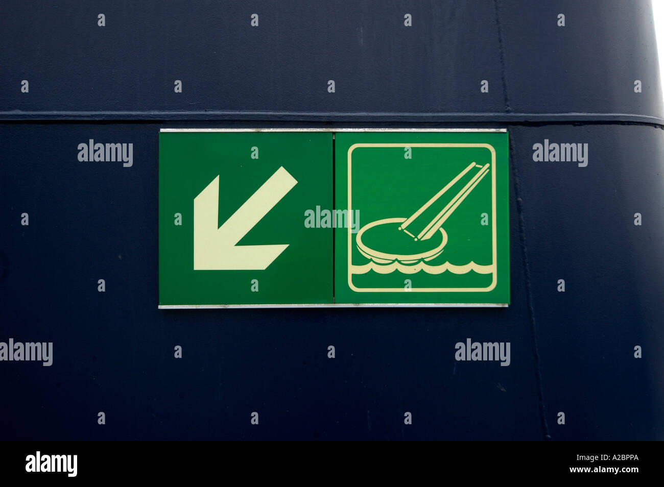life-slide sign on ferry boat. (c) by uli nusko, ch-3012 bern Stock Photo