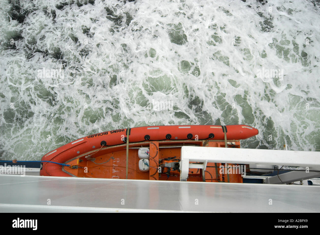life-boat on ferry boat. (c) by uli nusko, ch-3012 bern Stock Photo